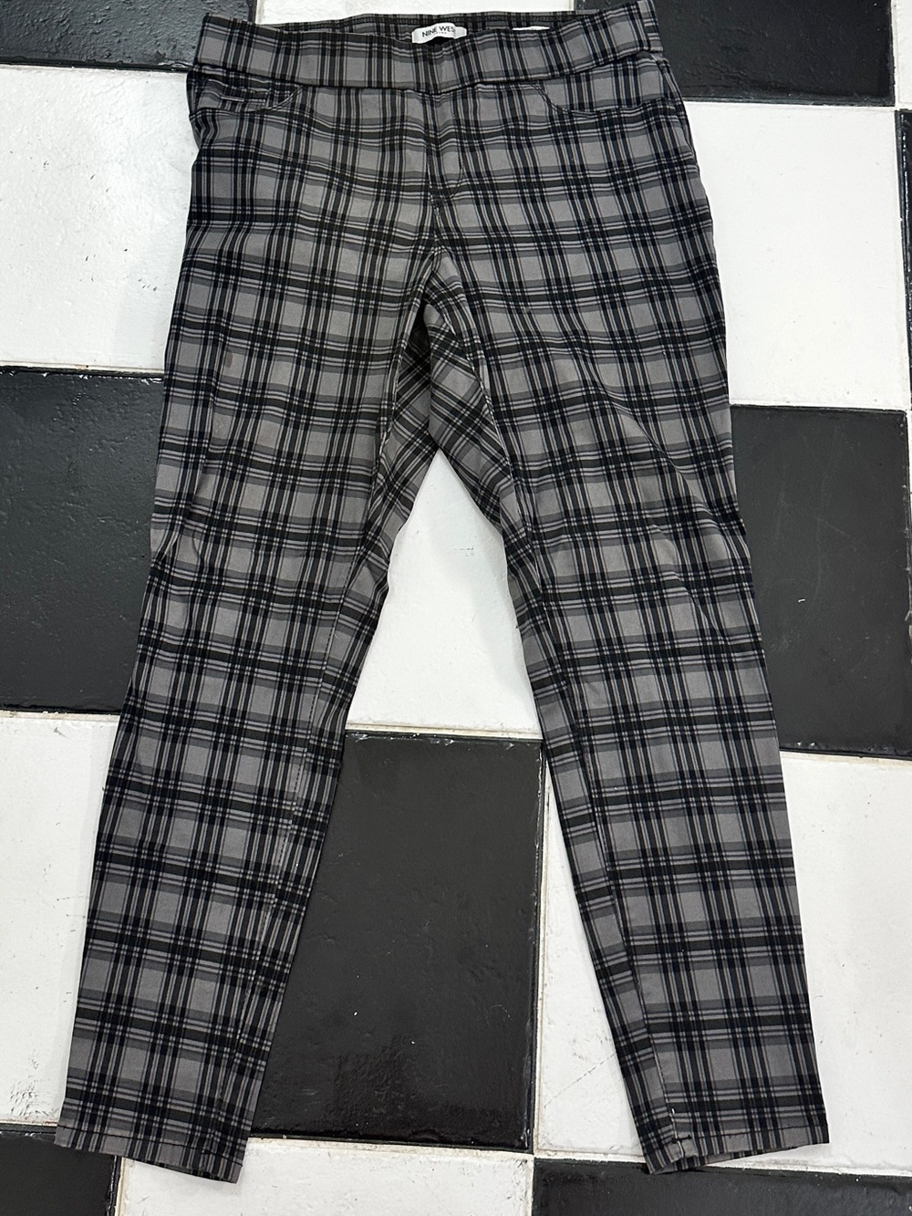 Nine West Gray Plaid Slim Chino Pants
